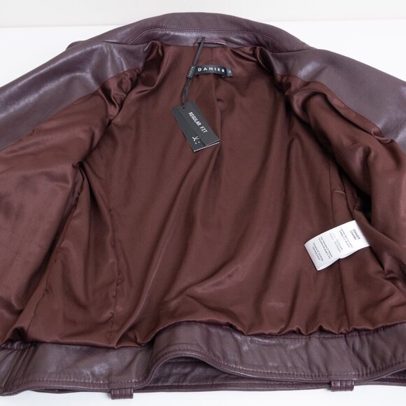 DANIER Juliette Genuine Leather Moto Jacket in Bordeaux - Picture 10 of 15
